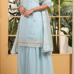 "Elegant georgette embroidered salwar kameez set for women in four pastel shades – stylish ethnic wear for festive occasions."