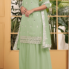 "Elegant georgette embroidered salwar kameez set for women in four pastel shades – stylish ethnic wear for festive occasions."