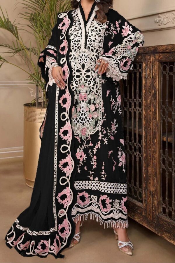 Elegant Black Pakistani Salwar Kameez with Heavy Embroidery & Frill Work Dupatta