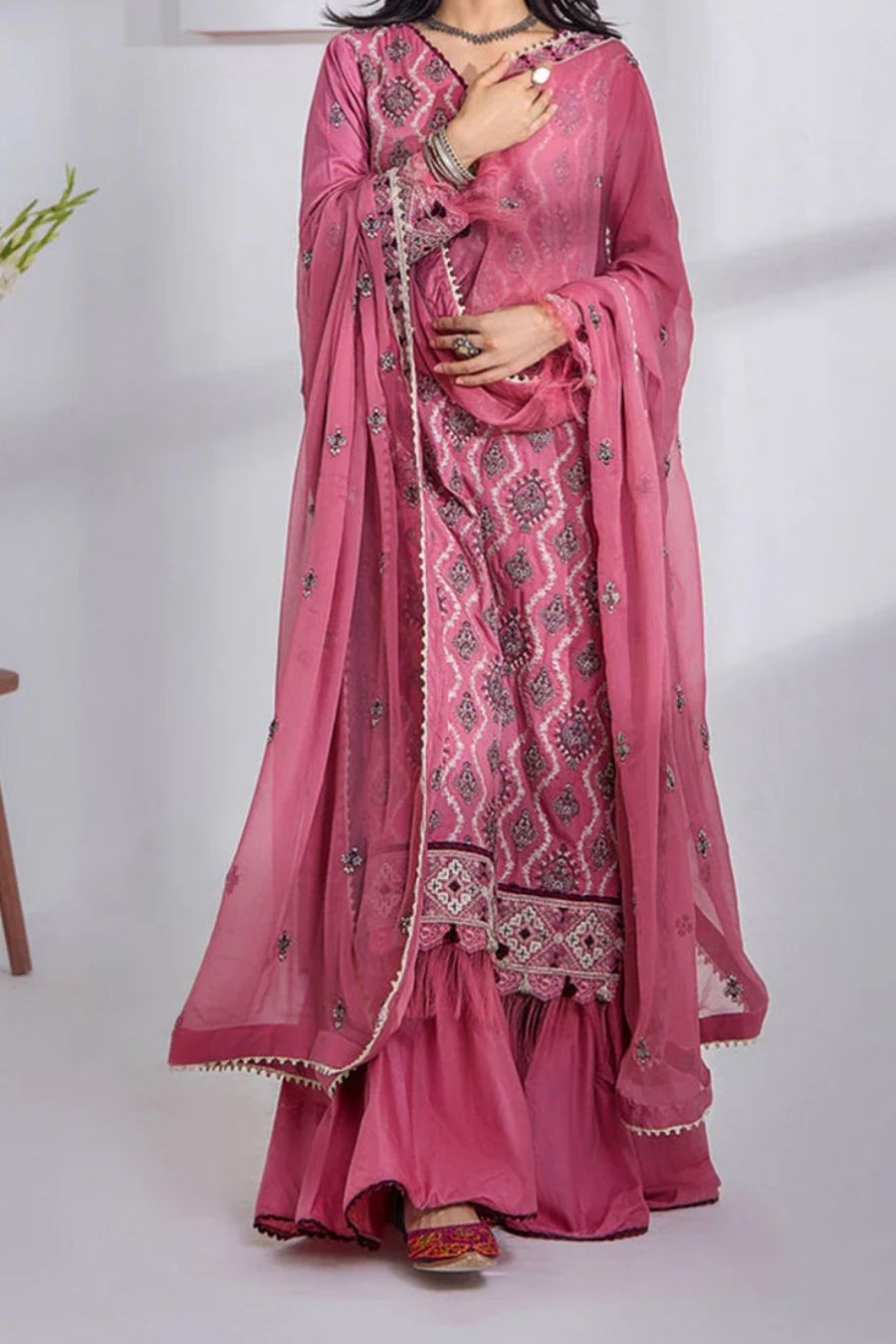 Designer Dark Pink Cotton Pakistani Salwar Kameez with Naznin Dupatta | Elegant Ethnic Wear