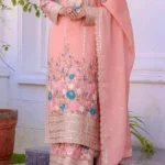 “Premium Heavy Chinon Silk Palazzo Suit Set with designer embroidery, diamond handwork and cutwork dupatta”