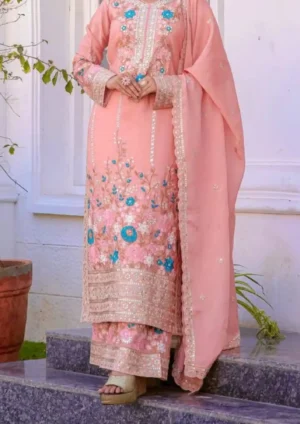 “Premium Heavy Chinon Silk Palazzo Suit Set with designer embroidery, diamond handwork and cutwork dupatta”