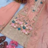 “Premium Heavy Chinon Silk Palazzo Suit Set with designer embroidery, diamond handwork and cutwork dupatta”