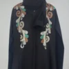 Elegant Black Abaya with Green Embroidery – stylish free size abaya perfect for casual and formal occasions. Soft breathable fabric. Buy online at ₹2,199