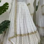 White & Gold Embroidered Anarkali Suit – Elegant Designer Gown for Weddings and Festive Wear 2025