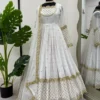 White & Gold Embroidered Anarkali Suit – Elegant Designer Gown for Weddings and Festive Wear 2025