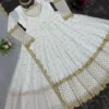 White & Gold Embroidered Anarkali Suit – Elegant Designer Gown for Weddings and Festive Wear 2025