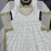 White & Gold Embroidered Anarkali Suit – Elegant Designer Gown for Weddings and Festive Wear 2025