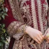 Maroon Faux Georgette Embroidery Suit wedding special with dupatta, heavy embroidery, bead work and lace border