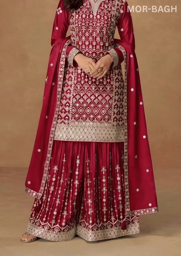 Mor Bagh Chinnon Silk Embroidery Salwar Suit – Premium 3-Piece Pakiza Set