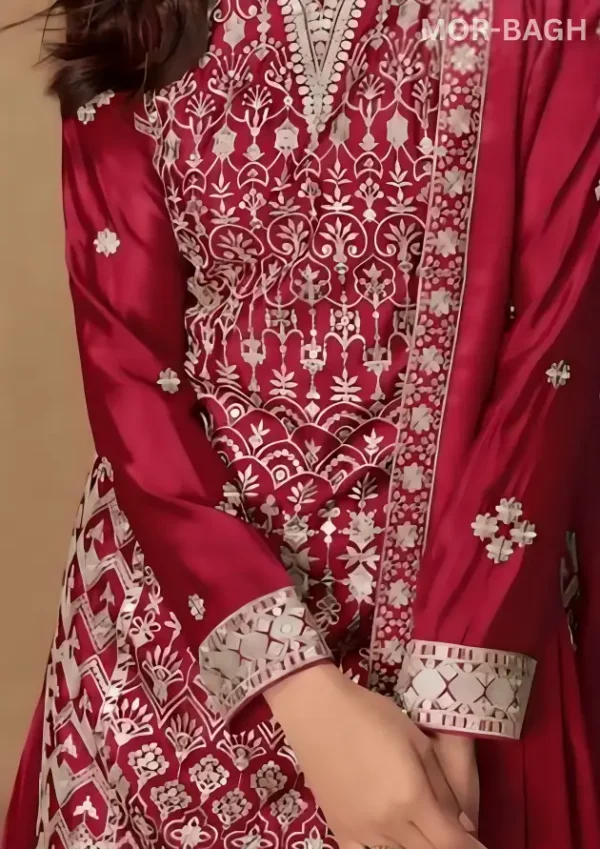 Mor Bagh Chinnon Silk Embroidery Salwar Suit – Premium 3-Piece Pakiza Set
