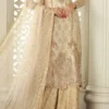 Luxury pakistani suit with dupatta for party wear in beige color with hand embroidery