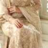 Luxury pakistani suit with dupatta for party wear in beige color with hand embroidery